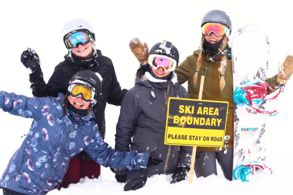 Group shot of snowboarders in Women's Camp